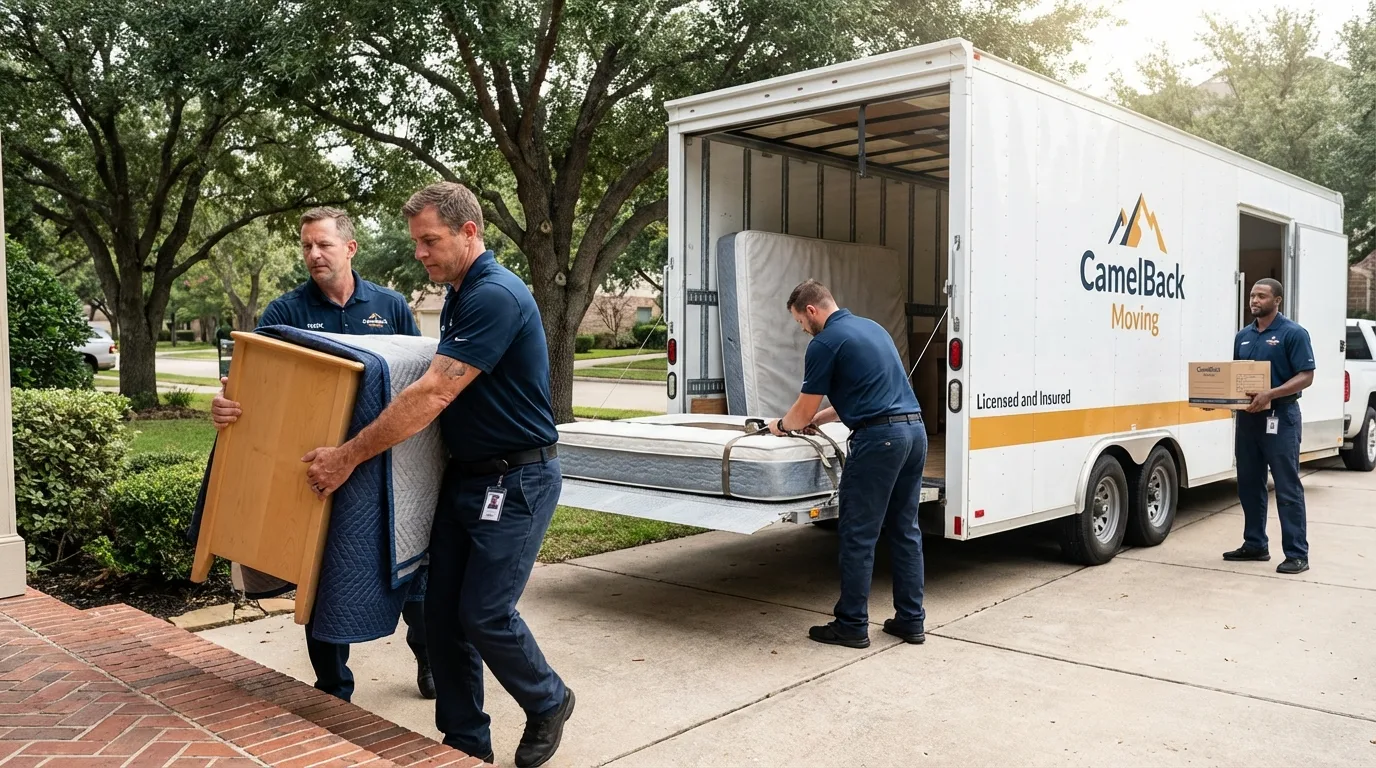 Crew loading residential truck for cross-state move from Corning, IA