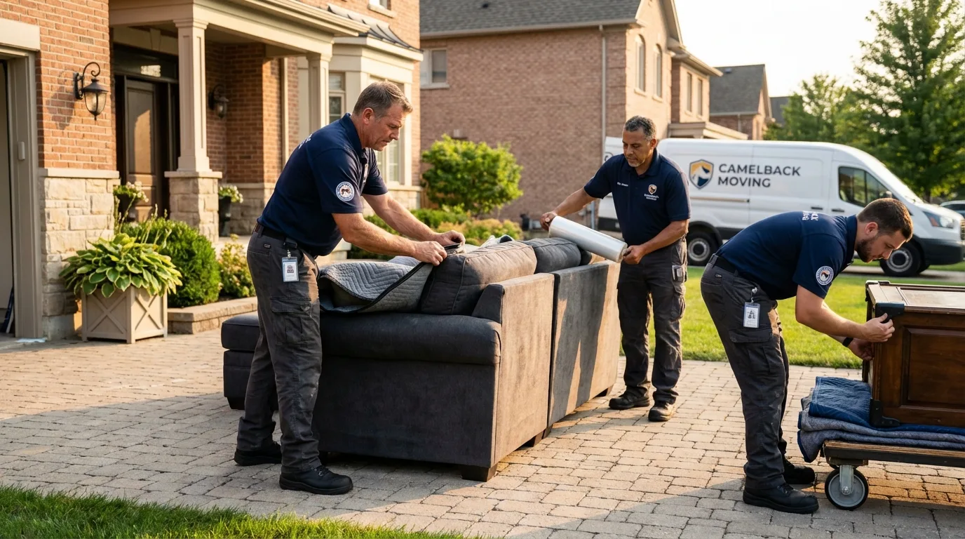 Large estate moving crew wrapping furniture in Corning, IA